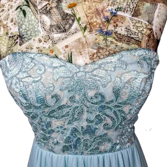 Formal Strapless Lace Sparkle Sequin Baby Blue Long Chiffon Gown Maxi Dress NEW! - Picture 9 of 13